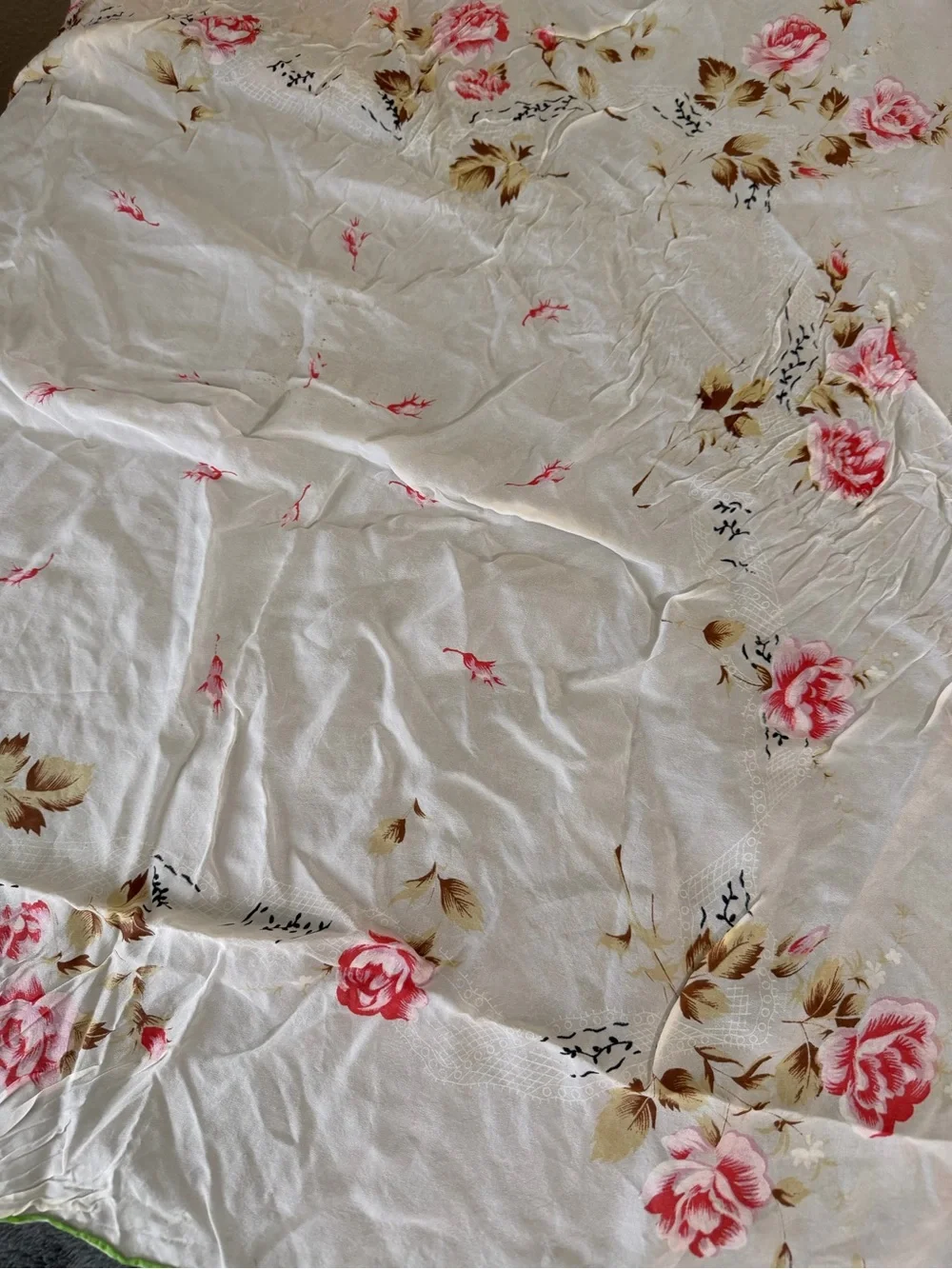 Floral Sheer Scarf - Pink Rose Print with Green Trim